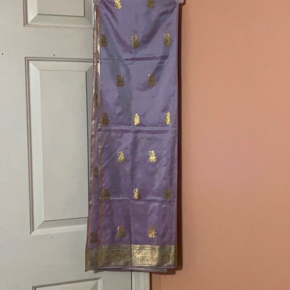 Light Purple With Gold Art Scarf Wrap Shaw 72x22in - Picture 1 of 3